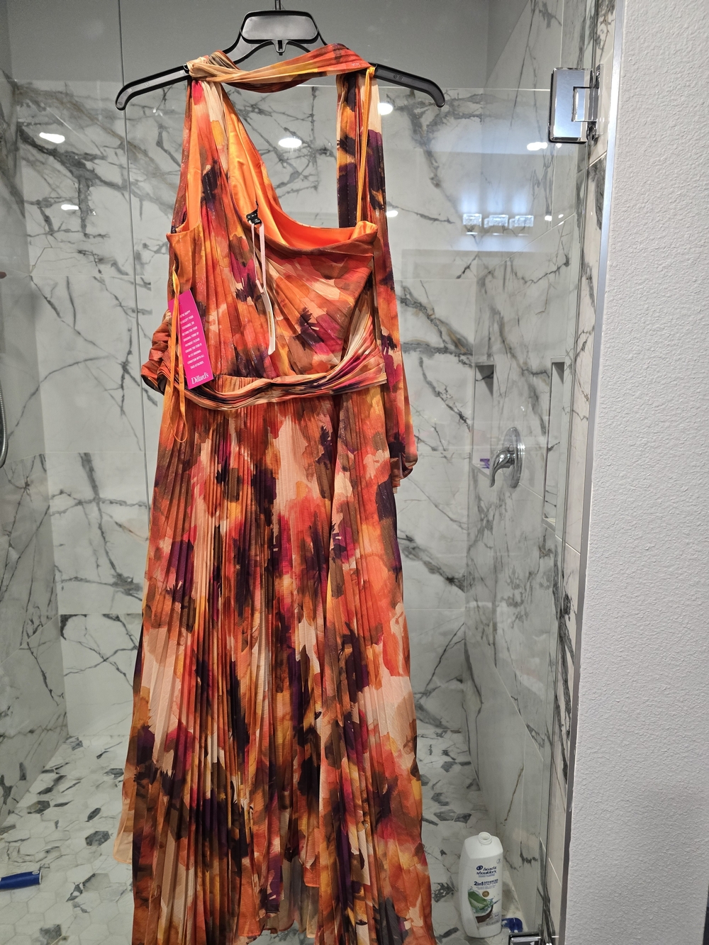 Alex Marie Vibrant Orange Satin Dress Lining with Multicolor Accents - Picture 2 of 5